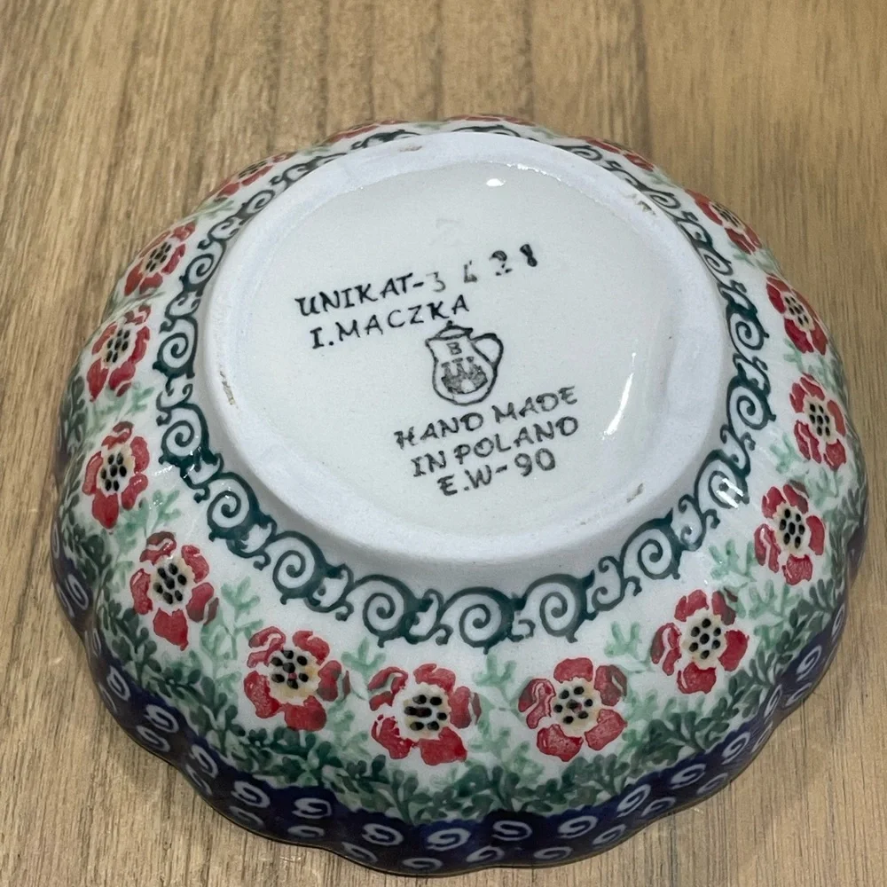Polish  Pottery  Bowl UNIKAT-MACZKA HAND MADE IN POLANO E.W-90 Polish  Pottery